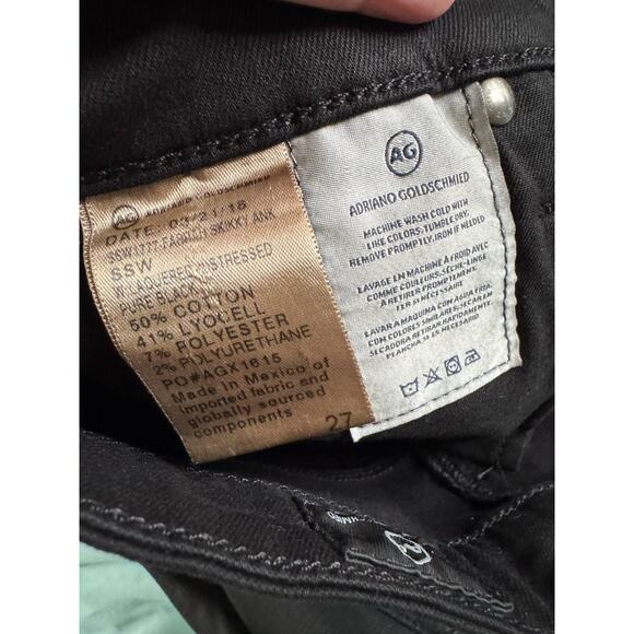 NWOT AG Adriano Goldschmied Farrah Skinny Ankle Black Lacquered Distressed Sz 27 - Picture 10 of 10